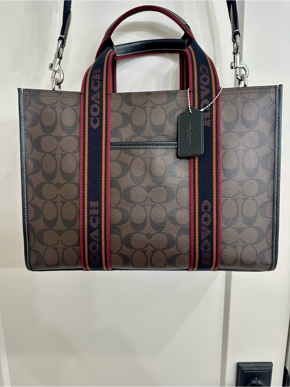 Coach Brown Signature Canvas with Black & Red Accent Straps